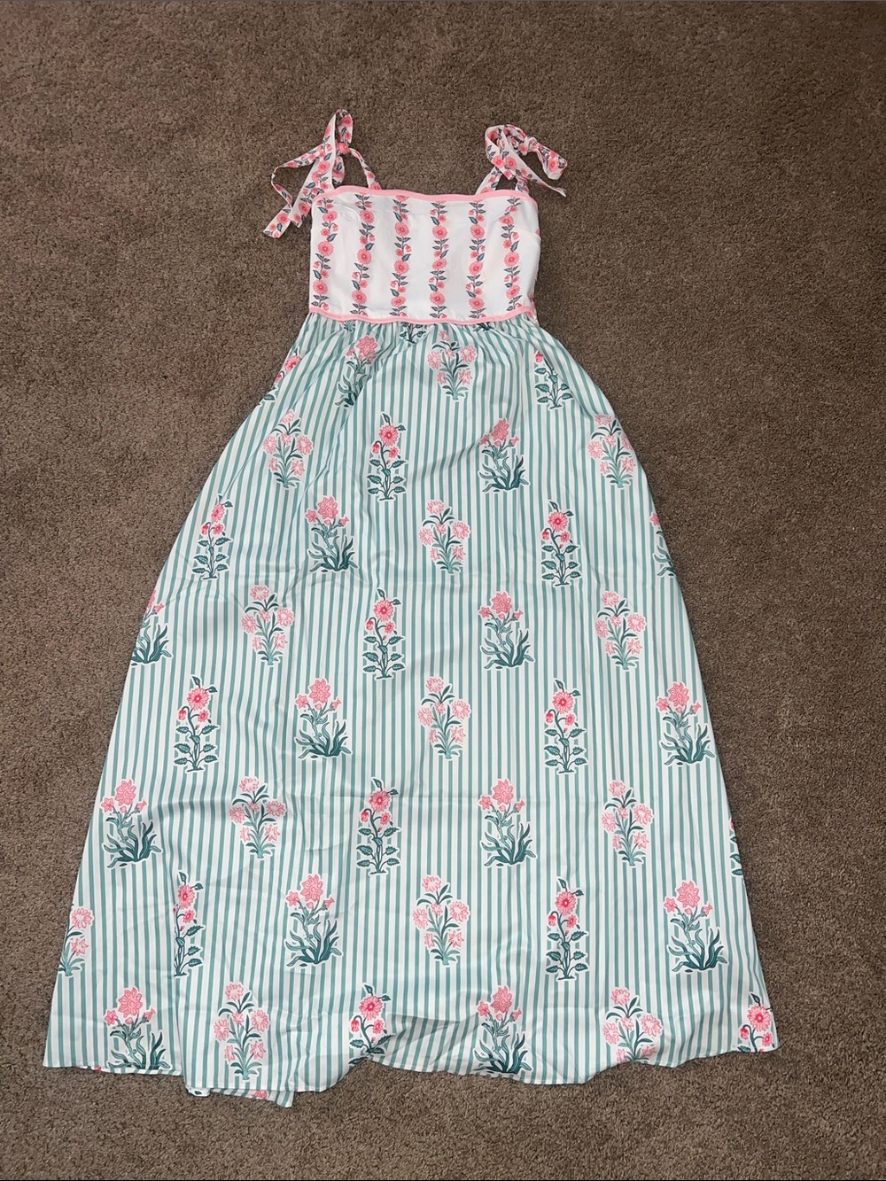 Tie-Shoulder Floral Maxi Dress in Pink and Mint